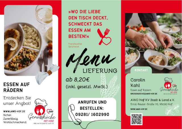 Flyer der AWO Stadt Hof und Land für Essen auf Rädern